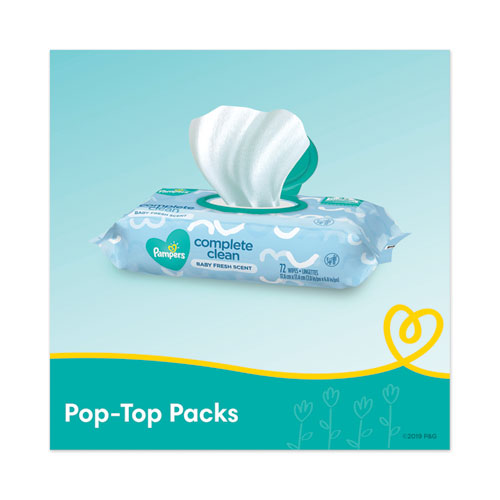 Image of Pampers® Complete Clean Baby Wipes, 1-Ply, Baby Fresh, 7 x 6.8, White, 72 Wipes/Pack, 8 Packs/Carton