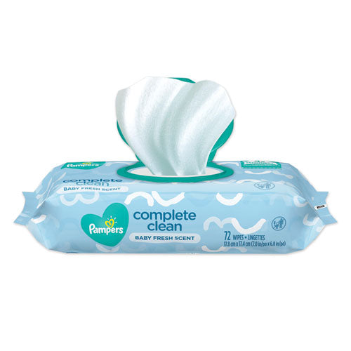 Image of Pampers® Complete Clean Baby Wipes, 1-Ply, Baby Fresh, 7 x 6.8, White, 72 Wipes/Pack, 8 Packs/Carton