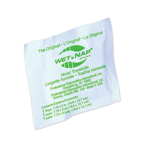Image of Sani Professional® Wet-Nap Premoistened Towelettes, 1-Ply, 5 x 7.75, Unscented, White, 100/Pack, 10 Packs/Carton