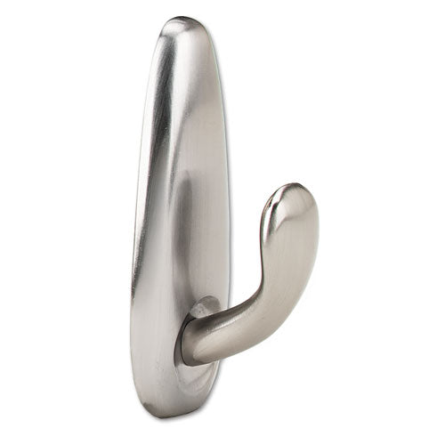Image of Command Adhesive Mount Metal Hook, Medium, Brushed Nickel Finish, 3 lb Capacity, 1 Hook and 2 Strips