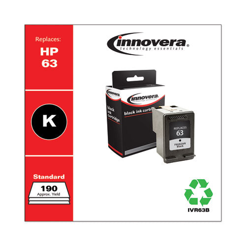 Image of Innovera® Remanufactured Black Ink, Replacement for 63 (F6U62AN), 190 Page-Yield