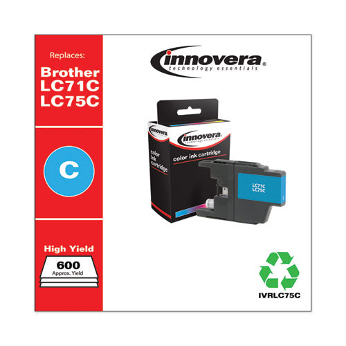 Image of Innovera® Remanufactured Cyan High-Yield Ink, Replacement for LC75C, 600 Page-Yield