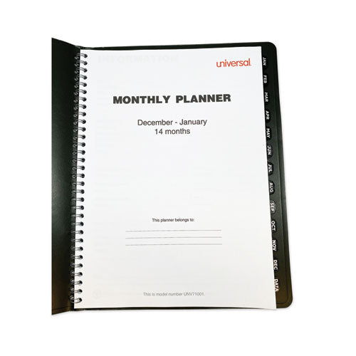 Image of Universal® Monthly Planner, 11 x 8, Black Cover, 14-Month: Dec 2024 to Jan 2026