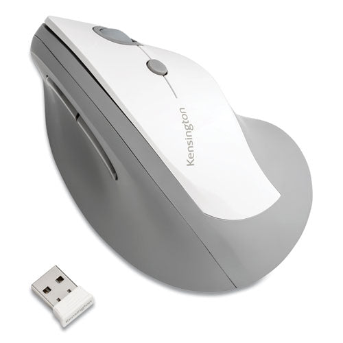 Image of Kensington® Pro Fit Ergo Vertical Wireless Mouse, 2.4 Ghz Frequency/65.62 Ft Wireless Range, Right Hand Use, Gray