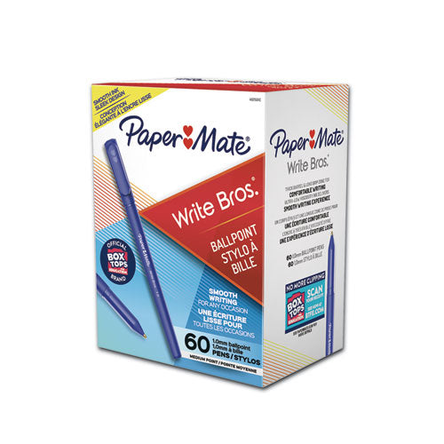 Image of Paper Mate® Write Bros. Ballpoint Pen Value Pack, Stick, Medium 1 Mm, Blue Ink, Blue Barrel, 60/pack