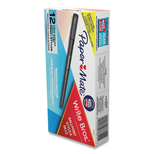 Image of Paper Mate® Write Bros. Ballpoint Pen, Stick, Medium 1 Mm, Black Ink, Black Barrel, Dozen