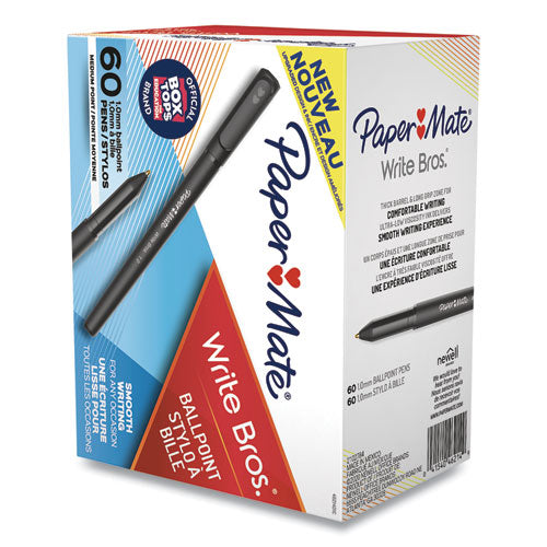 Image of Paper Mate® Write Bros. Ballpoint Pen Value Pack, Stick, Medium 1 Mm, Black Ink, Black Barrel, 60/pack