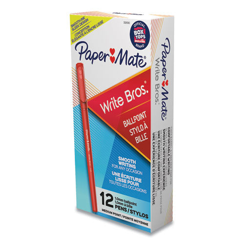 Image of Paper Mate® Write Bros. Ballpoint Pen, Stick, Medium 1 Mm, Red Ink, Red Barrel, Dozen