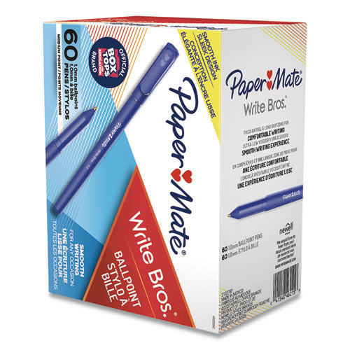 Image of Paper Mate® Write Bros. Ballpoint Pen Value Pack, Stick, Medium 1 Mm, Blue Ink, Blue Barrel, 60/pack