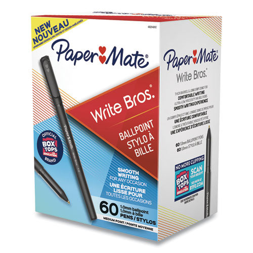 Image of Paper Mate® Write Bros. Ballpoint Pen Value Pack, Stick, Medium 1 Mm, Black Ink, Black Barrel, 60/pack
