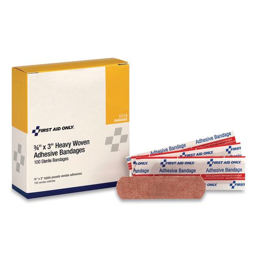 Image of First Aid Only Heavy Woven Adhesive Bandages, Strip, 0.75 X 3, 100/box