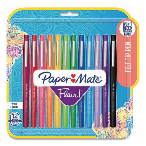 Image of Paper Mate® Point Guard Flair Felt Tip Porous Point Pen, Stick, Medium 0.7 Mm, Assorted Ink And Barrel Colors, 12/pack