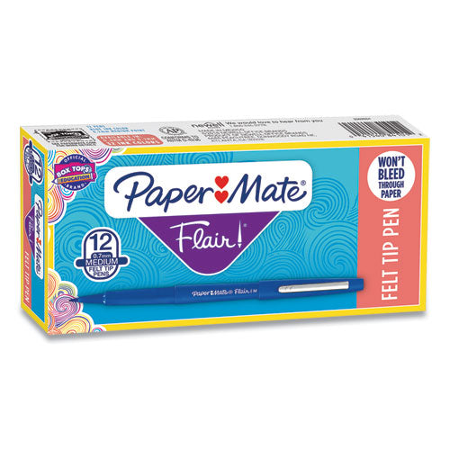 Image of Paper Mate® Point Guard Flair Felt Tip Porous Point Pen, Stick, Medium 0.7 Mm, Blue Ink, Blue Barrel, Dozen