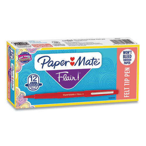 Image of Paper Mate® Point Guard Flair Felt Tip Porous Point Pen, Stick, Medium 0.7 Mm, Red Ink, Red Barrel, Dozen