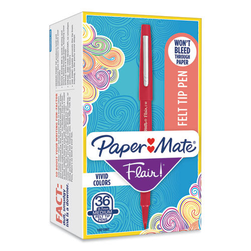 Image of Paper Mate® Point Guard Flair Felt Tip Porous Point Pen, Stick, Bold 1.4 Mm, Red Ink, Red Barrel, 36/box