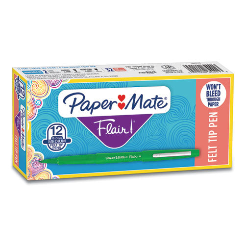 Image of Paper Mate® Point Guard Flair Felt Tip Porous Point Pen, Stick, Medium 0.7 Mm, Green Ink, Green Barrel, Dozen