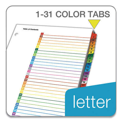 Image of Cardinal® OneStep Printable Table of Contents and Dividers, 31-Tab, 1 to 31, 11 x 8.5, White, Assorted Tabs, 1 Set