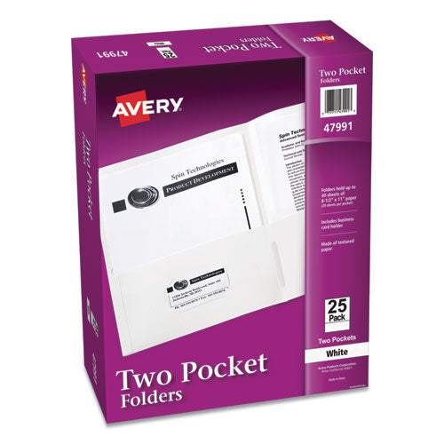 Image of Avery® Two-Pocket Folder, 40-Sheet Capacity, 11 X 8.5, White, 25/box