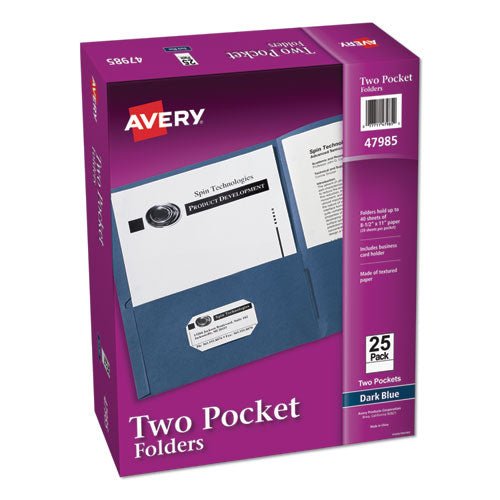 Image of Avery® Two-Pocket Folder, 40-Sheet Capacity, 11 X 8.5, Dark Blue, 25/box