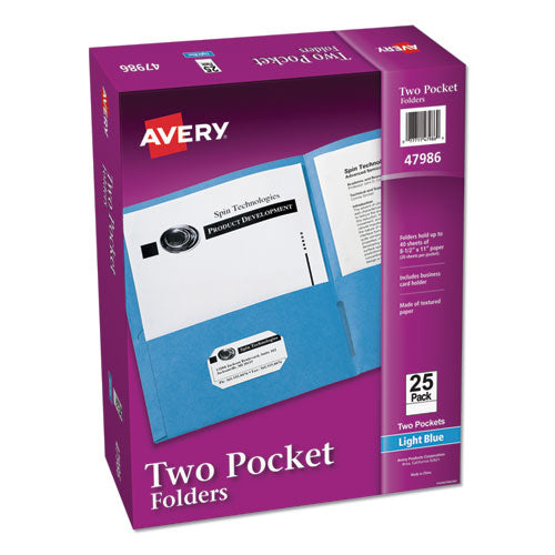 Image of Avery® Two-Pocket Folder, 40-Sheet Capacity, 11 X 8.5, Light Blue, 25/box
