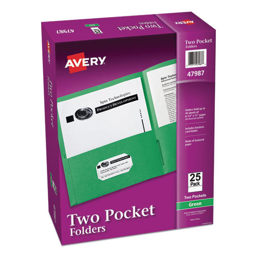 Image of Avery® Two-Pocket Folder, 40-Sheet Capacity, 11 X 8.5, Green, 25/box