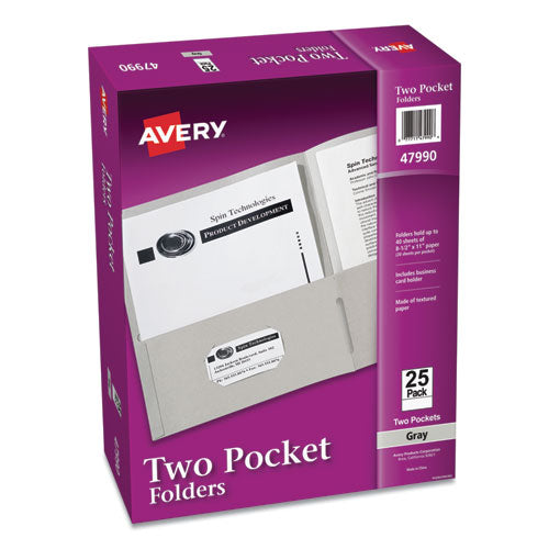 Image of Avery® Two-Pocket Folder, 40-Sheet Capacity, 11 X 8.5, Gray, 25/box