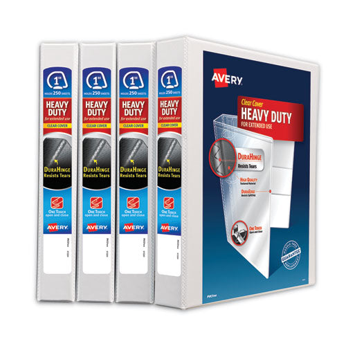 Image of Avery® Heavy-Duty Non Stick View Binder With Durahinge And Slant Rings, 3 Rings, 1" Capacity, 11 X 8.5, White, 4/pack