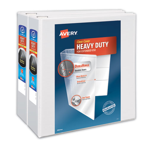 Image of Avery® Heavy-Duty Non Stick View Binder With Durahinge And Slant Rings, 3 Rings, 4" Capacity, 11 X 8.5, White, 2/pack