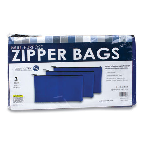 Image of CONTROLTEK® Fabric Deposit Bag, Vinyl, 5.5 X 11, Blue, 3/pack