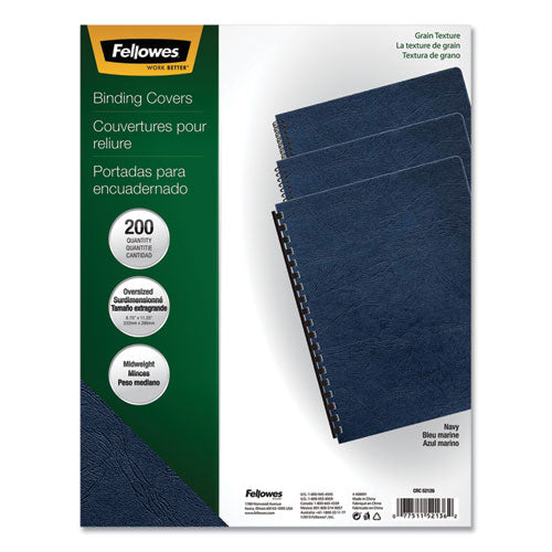 Image of Fellowes® Expressions Classic Grain Texture Presentation Covers for Binding Systems, Navy, 11.25 x 8.75, Unpunched, 200/Pack