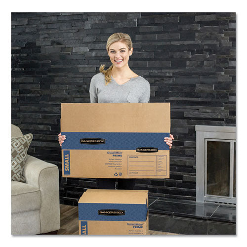 Image of Bankers Box® SmoothMove Prime Moving/Storage Boxes, Hinged Lid, Regular Slotted Container, Medium, 18" x 18" x 16", Brown/Blue, 8/Carton