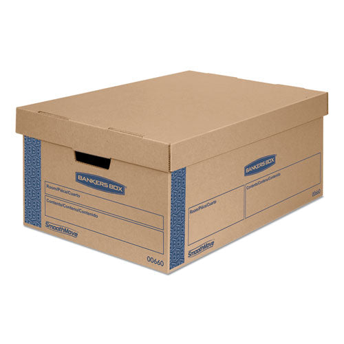 Image of Bankers Box® SmoothMove Prime Moving/Storage Boxes, Lift-Off Lid, Half Slotted Container, Large, 15" x 24" x 10", Brown/Blue, 8/Carton