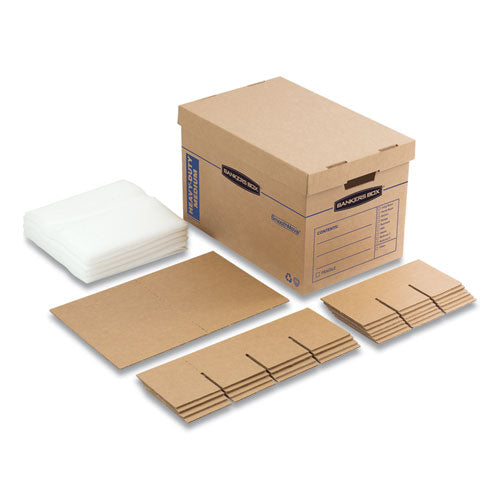 Image of Bankers Box® SmoothMove Kitchen Moving Kit with Dividers + Foam, Half Slotted Container (HSC), Medium, 12.25" x 18.5" x 12", Brown/Blue