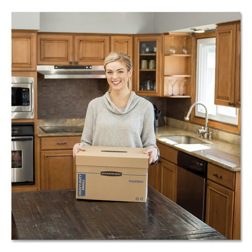 Image of Bankers Box® SmoothMove Maximum Strength Moving Boxes, Half Slotted Container (HSC), Small, 15" x 15" x 12", Brown/Blue, 8/Pack