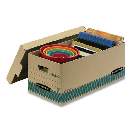 Image of Bankers Box® STOR/FILE Medium-Duty 100% Recycled Storage Boxes, Letter Files, 12.88" x 25.38" x 10.25", Kraft/Green, 12/Carton