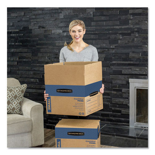 Image of Bankers Box® SmoothMove Prime Moving/Storage Boxes, Hinged Lid, Regular Slotted Container, Medium, 18" x 18" x 16", Brown/Blue, 8/Carton