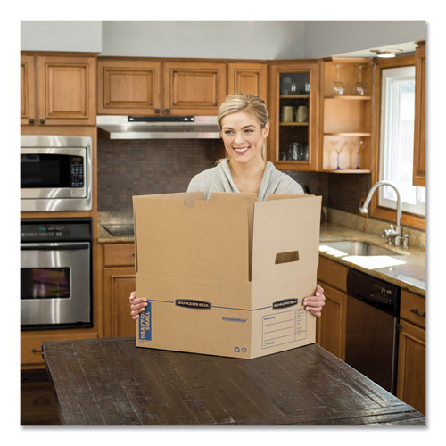 Image of Bankers Box® SmoothMove Maximum Strength Moving Boxes, Half Slotted Container (HSC), Small, 15" x 15" x 12", Brown/Blue, 8/Pack