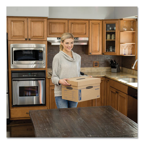 Image of Bankers Box® SmoothMove Maximum Strength Moving Boxes, Half Slotted Container (HSC), Small, 15" x 15" x 12", Brown/Blue, 8/Pack