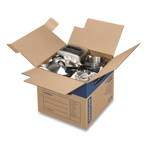 Image of Bankers Box® SmoothMove Prime Moving/Storage Boxes, Hinged Lid, Regular Slotted Container, Medium, 18" x 18" x 16", Brown/Blue, 8/Carton