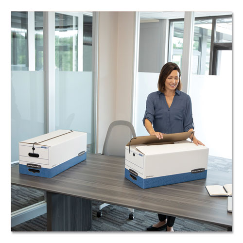 Image of Bankers Box® Stor/file Medium-Duty Strength Storage Boxes, Letter/legal Files, 12.25" X 16" X 11", White/blue, 4/carton