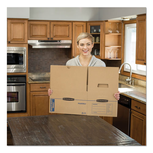 Image of Bankers Box® SmoothMove Maximum Strength Moving Boxes, Half Slotted Container (HSC), Small, 15" x 15" x 12", Brown/Blue, 8/Pack