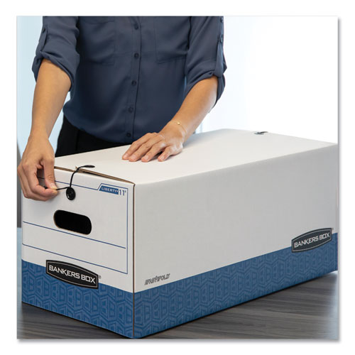 Image of Bankers Box® Liberty Heavy-Duty Strength Storage Boxes, Legal Files, 15.25" X 24.13" X 10.75", White/blue, 12/carton