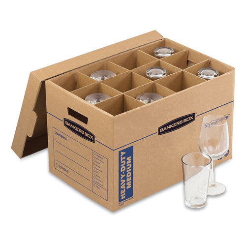 Image of Bankers Box® SmoothMove Kitchen Moving Kit with Dividers + Foam, Half Slotted Container (HSC), Medium, 12.25" x 18.5" x 12", Brown/Blue