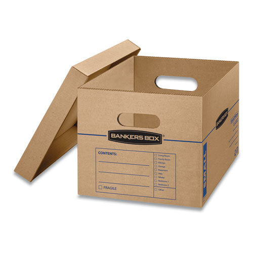 Image of Bankers Box® SmoothMove Classic Moving/Storage Boxes, Half Slotted Container (HSC), Small, 12" x 15" x 10", Brown/Blue, 15/Carton