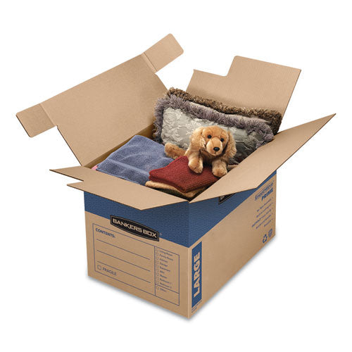 Image of Bankers Box® SmoothMove Prime Moving/Storage Boxes, Hinged Lid, Regular Slotted Container (RSC), 18" x 24" x 18", Brown/Blue, 6/Carton