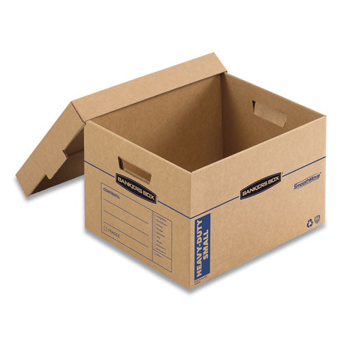 Image of Bankers Box® SmoothMove Maximum Strength Moving Boxes, Half Slotted Container (HSC), Small, 15" x 15" x 12", Brown/Blue, 8/Pack