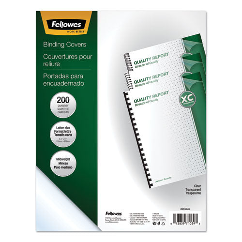 Image of Fellowes® Crystals Transparent Presentation Covers for Binding Systems, Clear, with Square Corners 11 x 8.5, Unpunched, 200/Pack