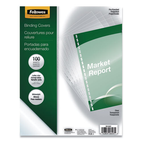 Image of Fellowes® Crystals Transparent Presentation Covers for Binding Systems, Clear, with Square Corners, 11 x 8.5, 3-Hole Punched, 100/Pack