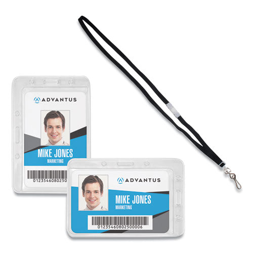 Image of Advantus Antimicrobial ID Security Badge Lanyard Combo, Horizontal, Clear 4.13" x 2.88" Holder, 3.5" x 2.25" Insert, 36" Cord, 20/Pack