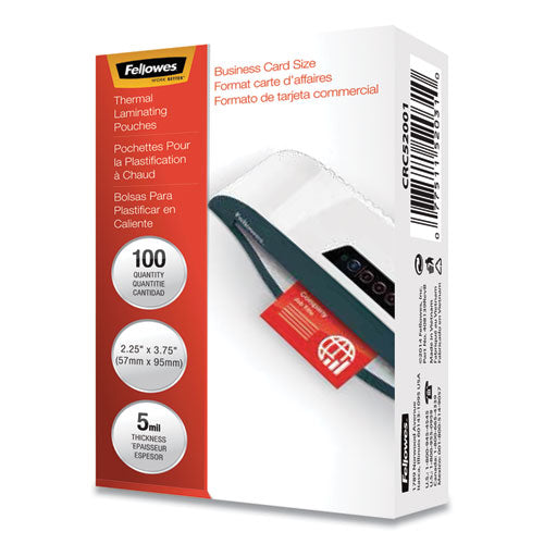 Image of Fellowes® Laminating Pouches, 5 Mil, 3.75" X 2.25", Gloss Clear, 100/pack